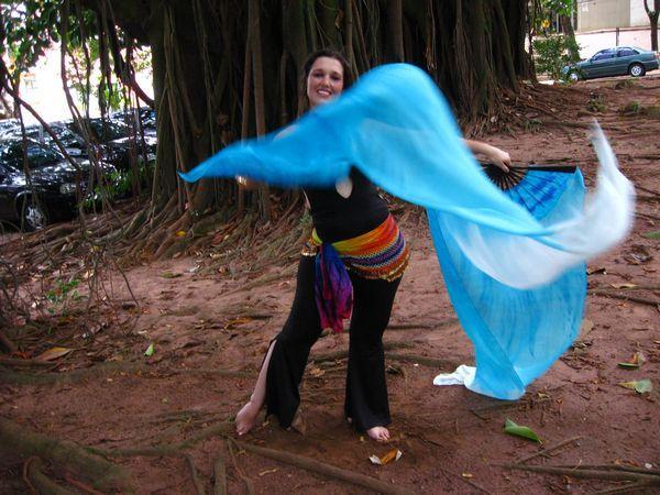 Véu Leque de Seda para Dança do Ventre