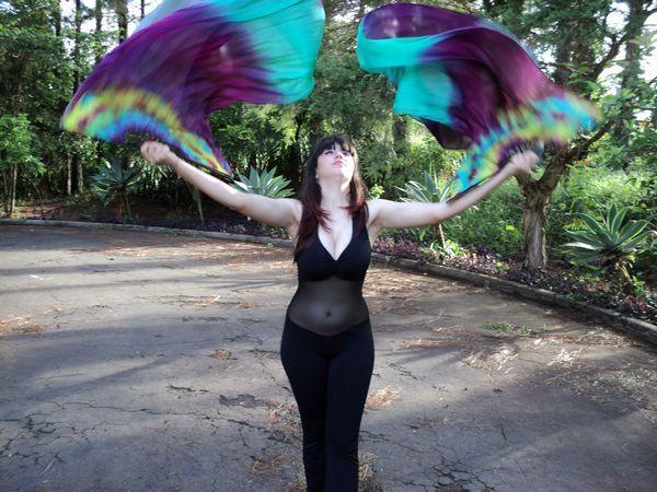 Véu Leque (Fan) de Seda para Dança do Ventre