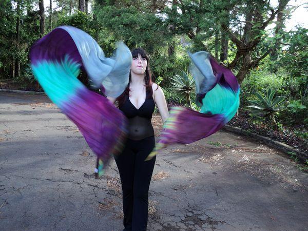 Véu Leque (Fan) de Seda para Dança do Ventre