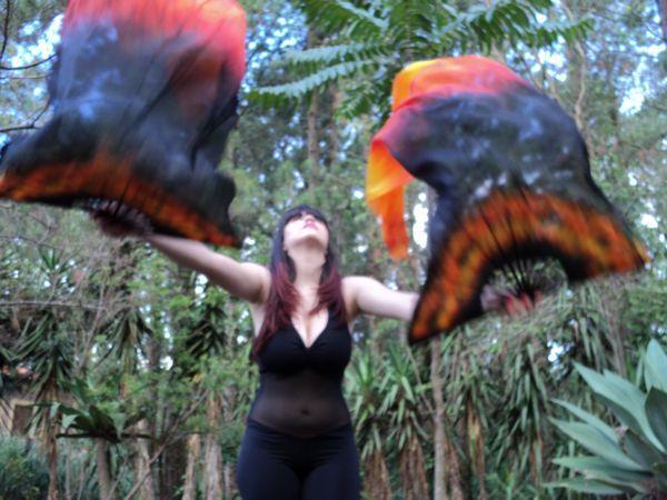 Véu Leque (Fan) de Seda para Dança do Ventre