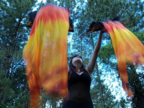 Véu Leque (Fan) de Seda para Dança do Ventre