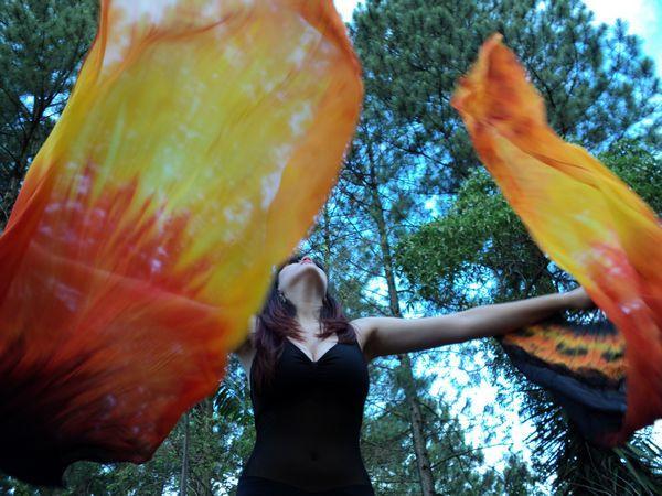 Véu Leque (Fan) de Seda para Dança do Ventre