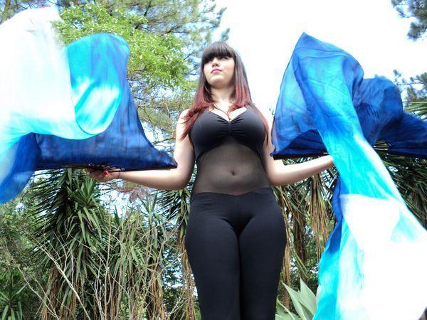 Véu Leque (Fan) de Seda para Dança do Ventre