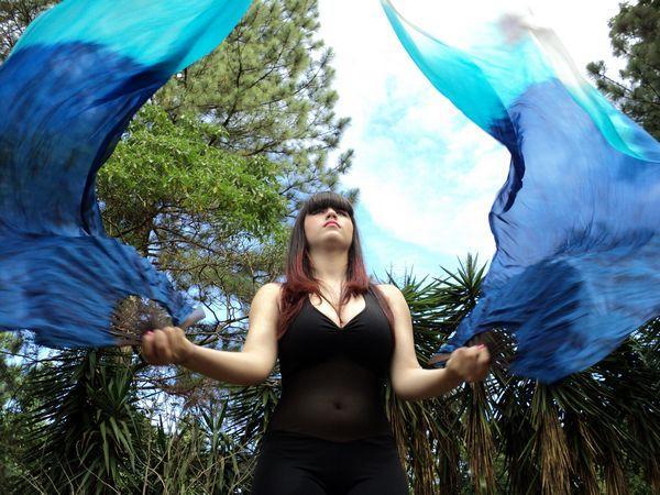 Véu Leque (Fan) de Seda para Dança do Ventre
