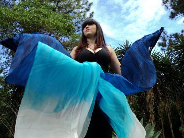 Véu Leque (Fan) de Seda para Dança do Ventre