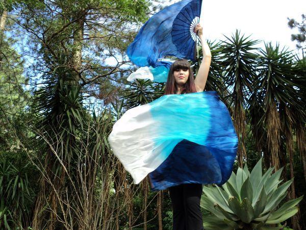 Véu Leque (Fan) de Seda para Dança do Ventre