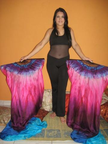 Véu Leque de Seda para Dança do Ventre