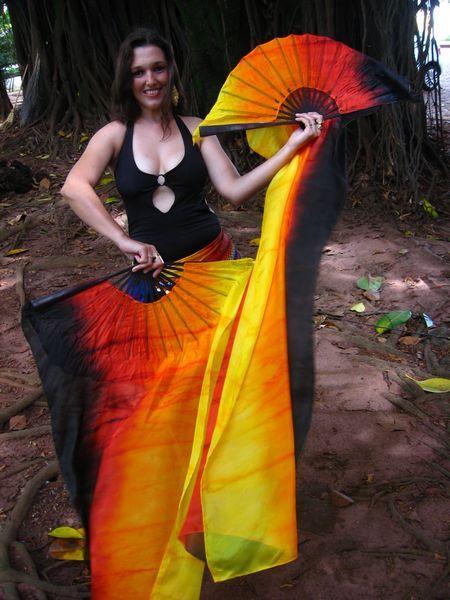 Véu Leque de Seda para Dança do Ventre