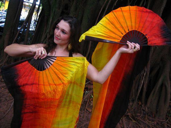 Véu Leque de Seda para Dança do Ventre