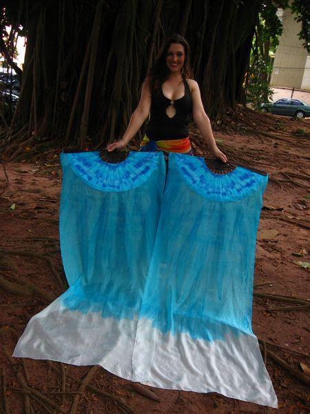Véu Leque de Seda para Dança do Ventre