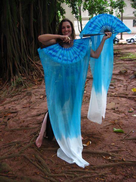Véu Leque de Seda para Dança do Ventre