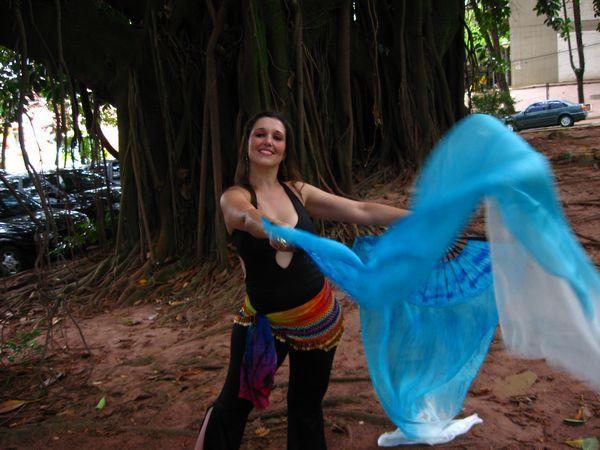 Véu Leque de Seda para Dança do Ventre