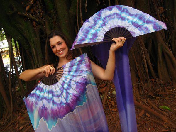 Véu Leque de Seda para Dança do Ventre