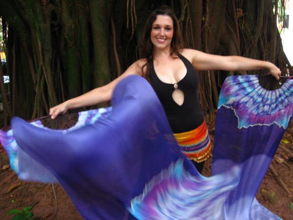 Véu Leque de Seda para Dança do Ventre
