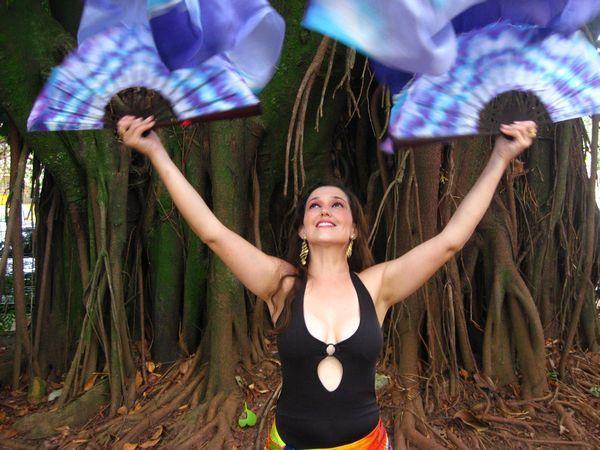Véu Leque de Seda para Dança do Ventre