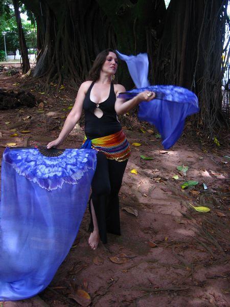 Véu Leque de Seda para Dança do Ventre