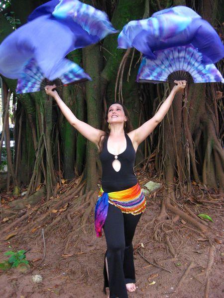 Véu Leque de Seda para Dança do Ventre