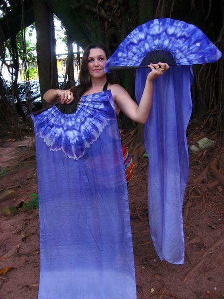 Véu Leque de Seda para Dança do Ventre