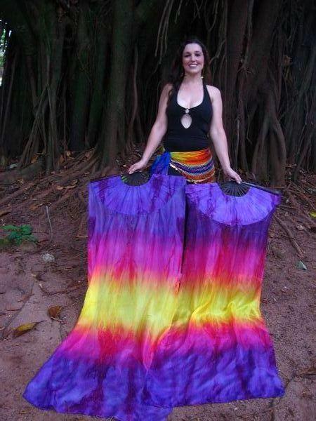 Véu Leque de Seda para Dança do Ventre