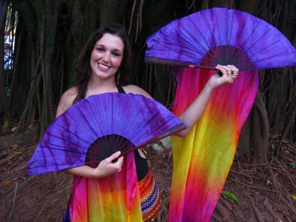 Véu Leque de Seda para Dança do Ventre