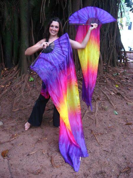 Véu Leque de Seda para Dança do Ventre