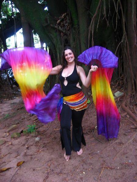 Véu Leque de Seda para Dança do Ventre
