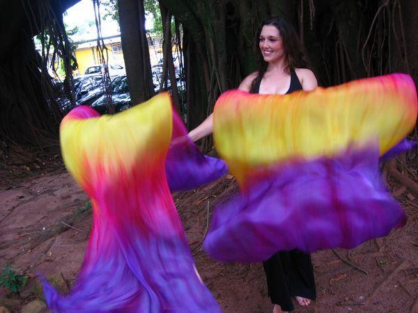 Véu Leque de Seda para Dança do Ventre
