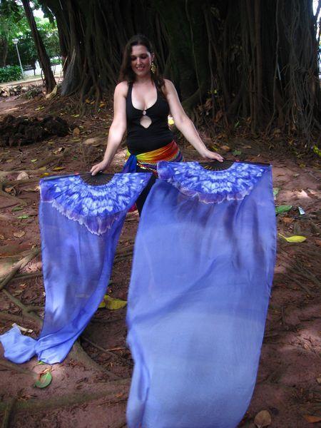 Véu Leque de Seda para Dança do Ventre