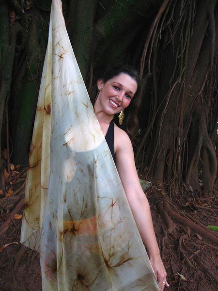 Véu Floral de Seda para Dança do Ventre