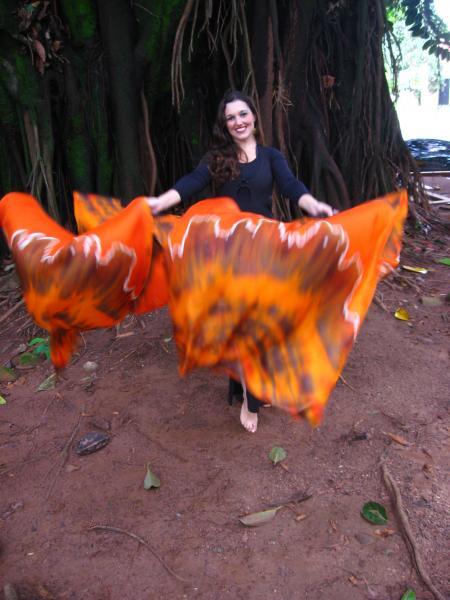 Véu Leque (Fan) de Seda para Dança do Ventre