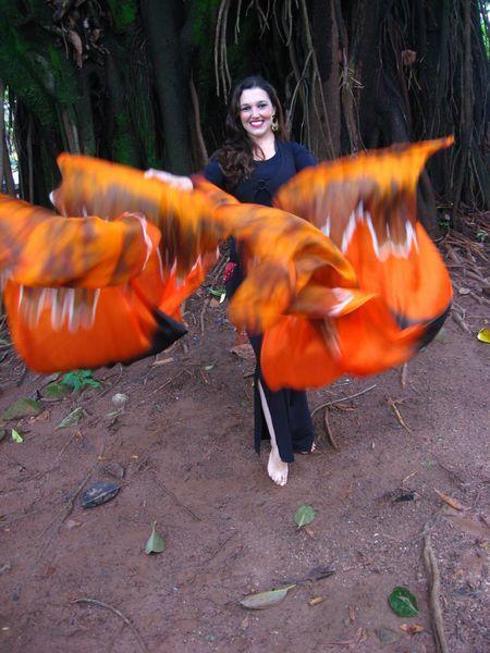 Véu Leque (Fan) de Seda para Dança do Ventre