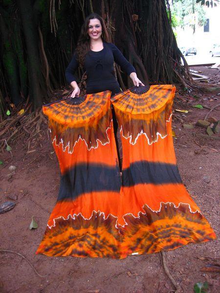 Véu Leque (Fan) de Seda para Dança do Ventre