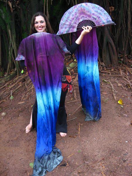 Véu Leque ( Fan ) de Seda para Dança do Ventre