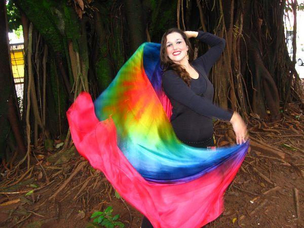 Véu Arco-Íris de Seda para Dança do Ventre