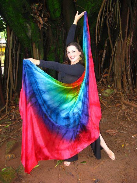 Véu Arco-Íris de Seda para Dança do Ventre
