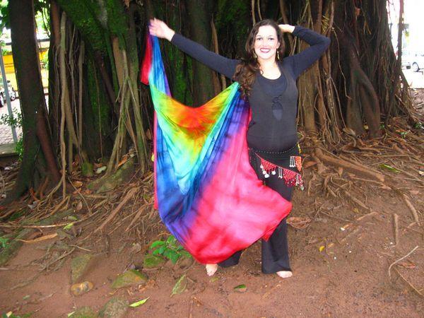 Véu Arco-Íris de Seda para Dança do Ventre