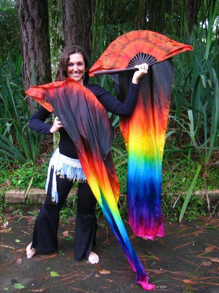 Véu Leque (Fan) de Seda para Dança do Ventre