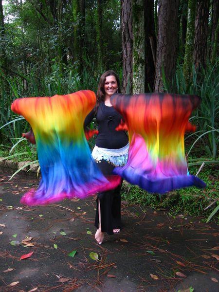 Véu Leque (Fan) de Seda para Dança do Ventre