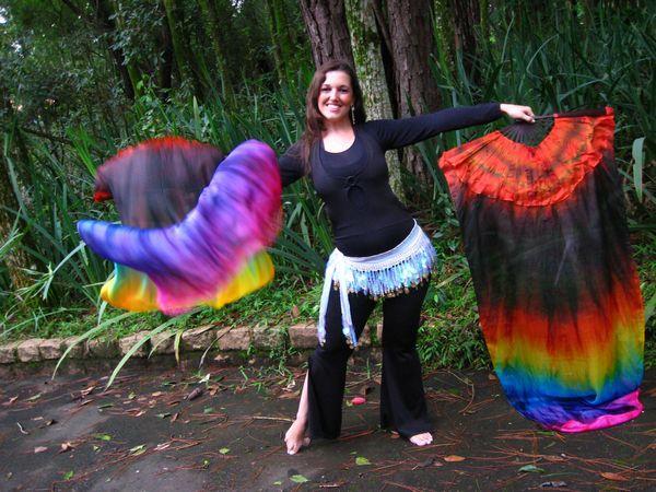 Véu Leque (Fan) de Seda para Dança do Ventre