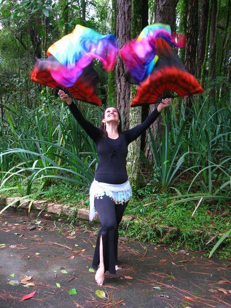 Véu Leque (Fan) de Seda para Dança do Ventre