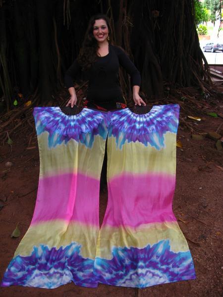 Véu Leque de Seda para Dança do Ventre