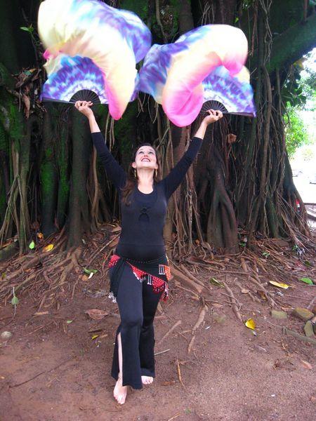 Véu Leque de Seda para Dança do Ventre