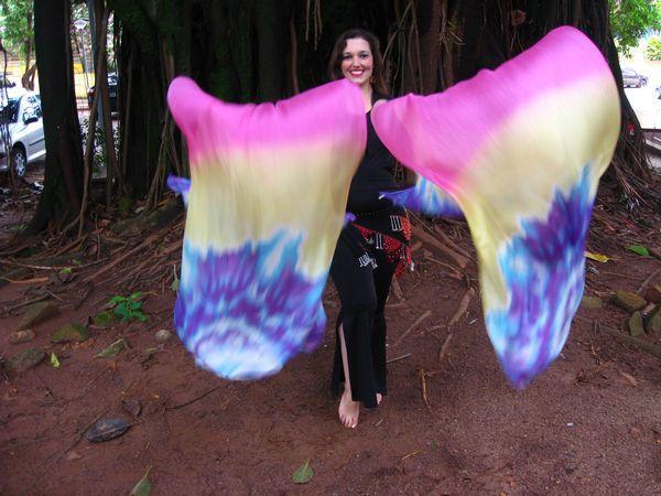 Véu Leque de Seda para Dança do Ventre