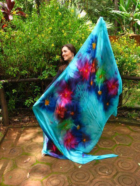 Véu Floral de Seda para Dança do Ventre