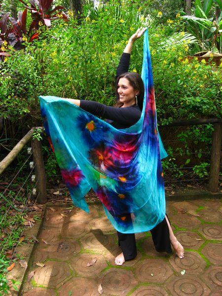 Véu Floral de Seda para Dança do Ventre
