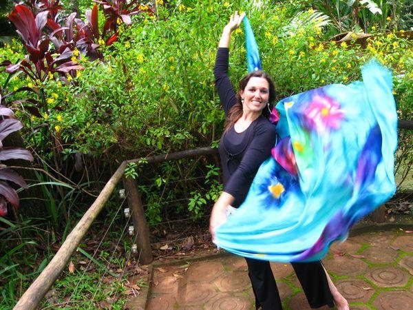 Véu Floral de Seda para Dança do Ventre
