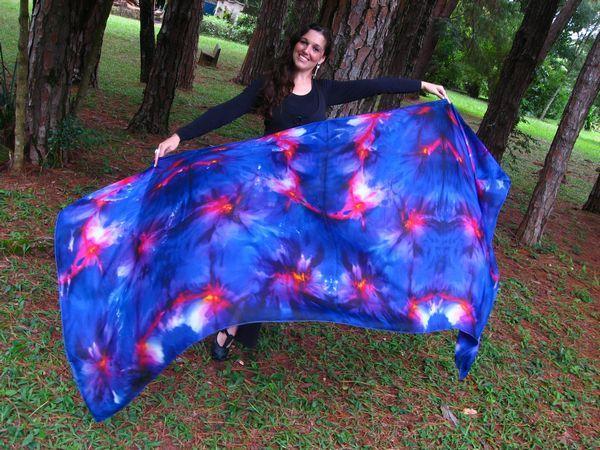 Véu Floral de Seda para Dança do Ventre