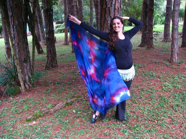 Véu Floral de Seda para Dança do Ventre