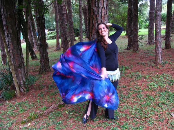 Véu Floral de Seda para Dança do Ventre