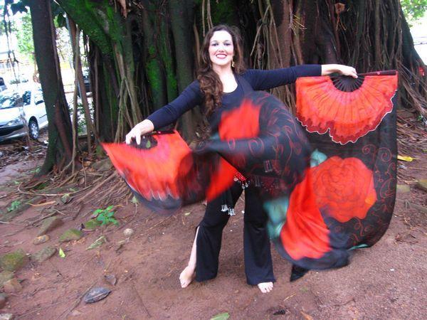 Véu Leque de Seda para Dança do Ventre